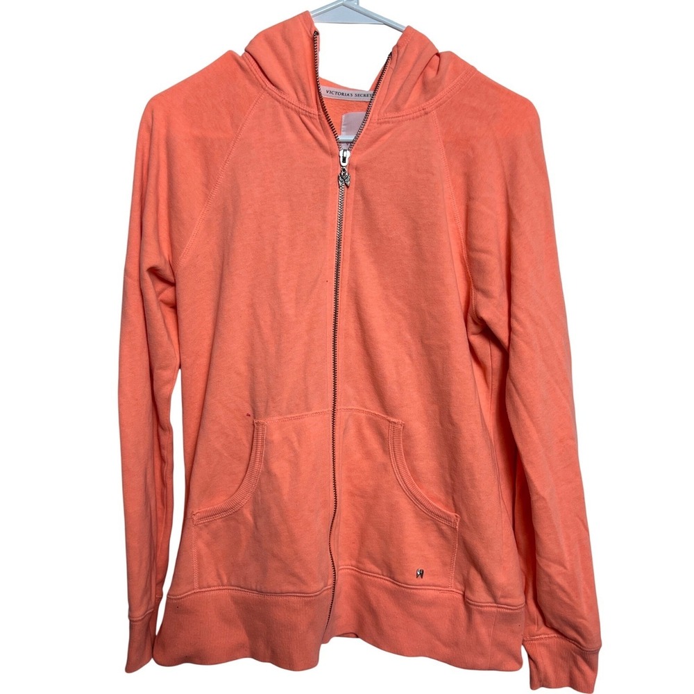 Victoria's Secret Neon Coral Sequin Angel Wings Full Zip Hoodie Sweatshirt M Y2K